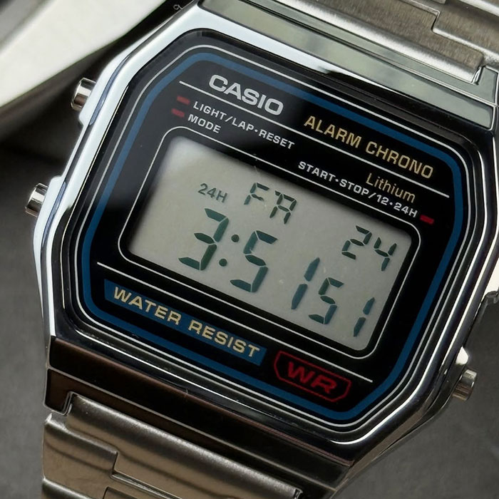 Reloj Casio-a158wa-1 digital de acero con alarma y cronometro