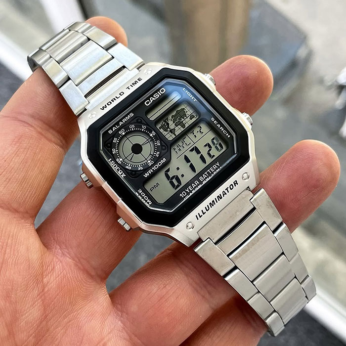 casio ae-1200whd-1a acero inoxidable 100m hora mundial