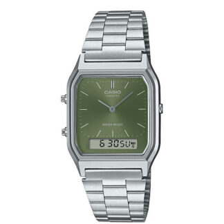 Casio aq-230a-3a vintage plateado verde unisex juvenil