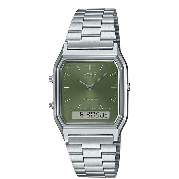 Casio aq-230a-3a vintage plateado verde unisex juvenil