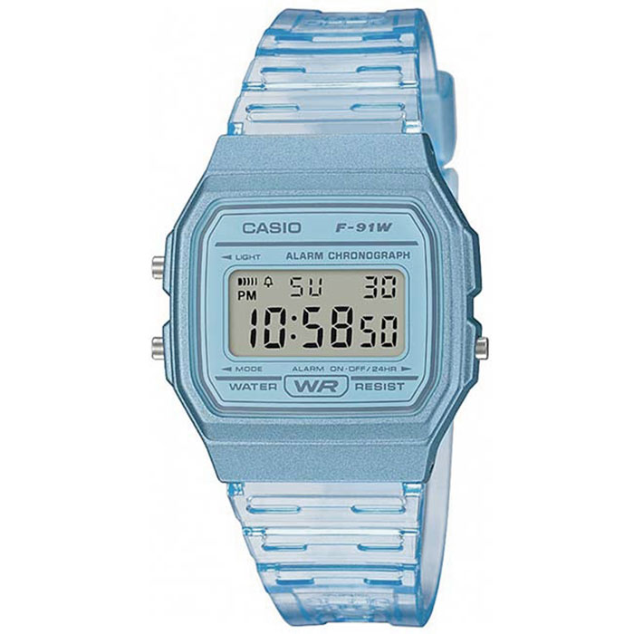 Reloj Casio f-91ws-2d celeste transparente retro