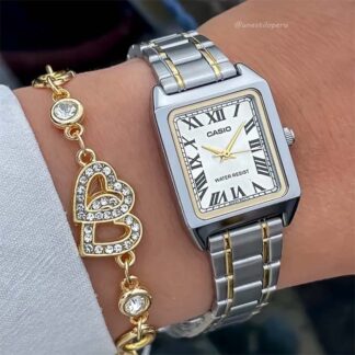 Reloj casio ltp-v007sg-9b plateado dorado mujer rectangular elegante tank