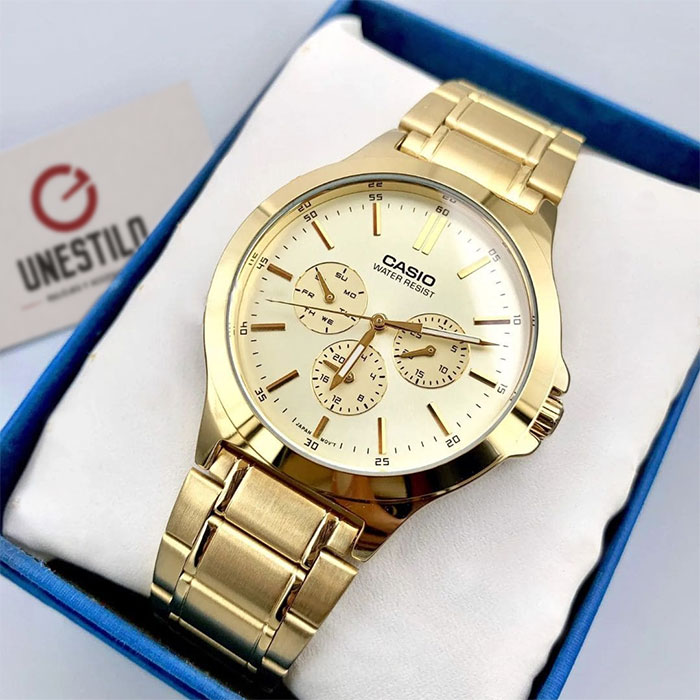 Reloj Casio mtp-v300g-9a dorado elegante multifunción hombre
