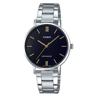 reloj Casio LTP-VT01D-1B plateado negro acero mujer romanos