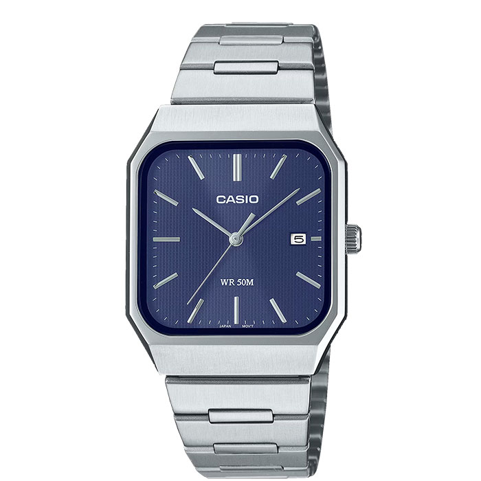reloj Casio MTP-B185D-2A1V acero cuadrado fecha azul