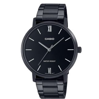 reloj Casio MTP-VT01B-1B todo negro hombre acero inoxidable elegante y caja de 40mm