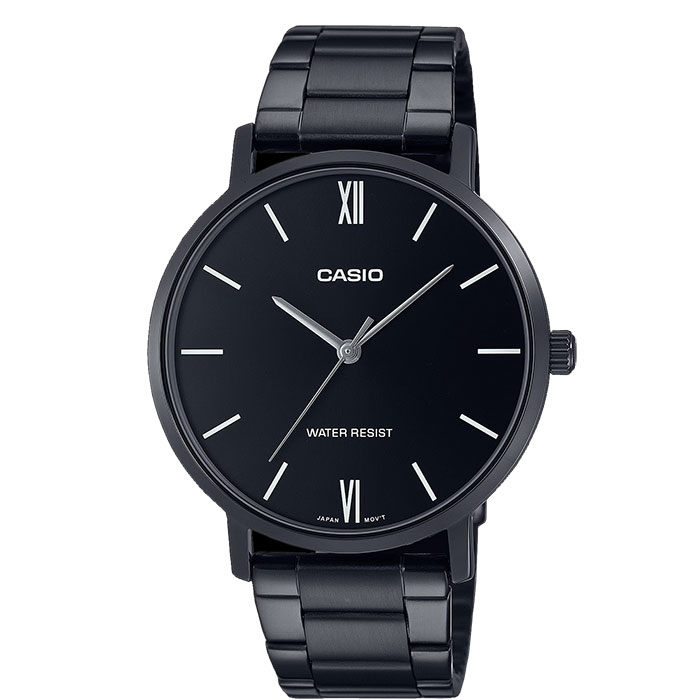 reloj Casio MTP-VT01B-1B todo negro hombre acero inoxidable elegante y caja de 40mm