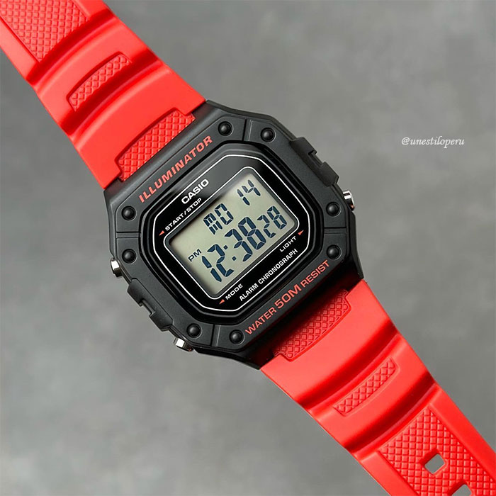 reloj Casio W-218H-4B hombre deportivo resina digital rojo acuático