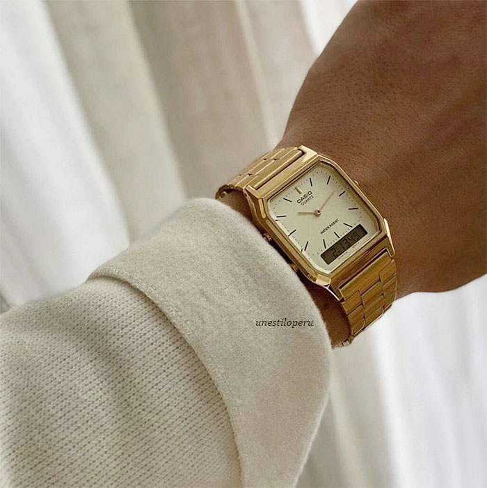 reloj Casio aq-230ga-9 dorado doble hora unestilo Perú
