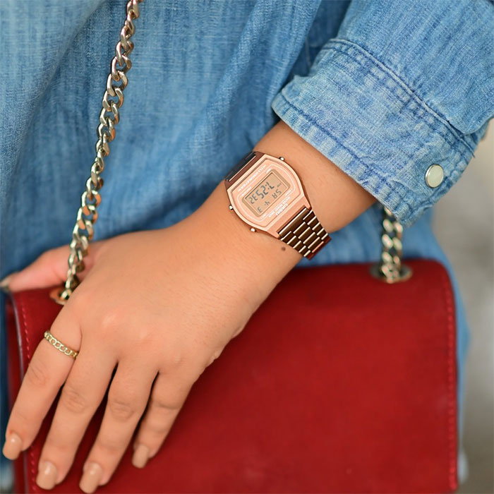 reloj casio b640wc-5a rose mujer acero digital iluminador