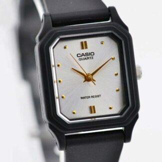 reloj casio lq-142e-7a color negro con plateado y detalles dorados con cristales