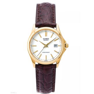 reloj Casio ltp-1183q-7a cuero marrón vino dorado mujer fecha