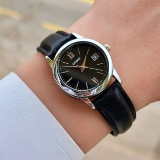 reloj Casio ltp-V002l-1b3 cuero negro elegante romanos fechador