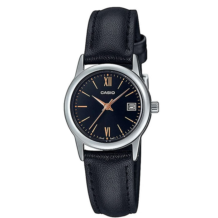 reloj Casio ltp-V002l-1b3 cuero negro fecha mujer