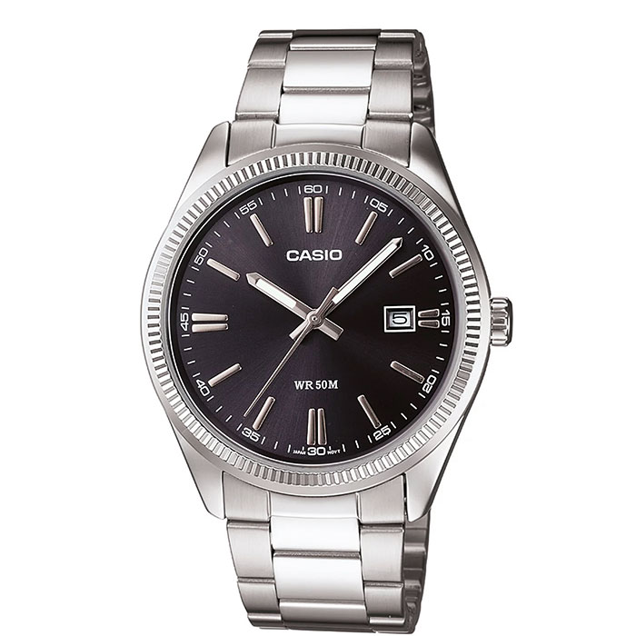 reloj casio mtp-1302d-1a1 acero plateado negro tipo rolex