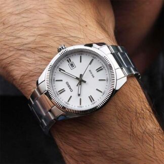 reloj casio mtp-1302d-7a1 acero plateado blanco para caballero