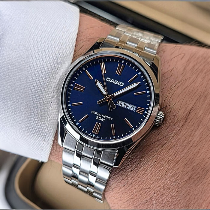 reloj Casio mtp-1335d-2a2 azul rose fecha elegante acuático