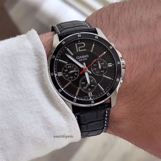 reloj Casio mtp-1374L caballero elegante cronógrafo cuero negro