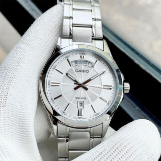 reloj casio mtp-1381d-7a acero hombre date-day plateado regalo