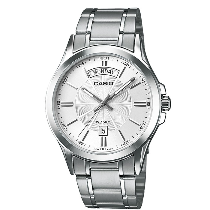 reloj casio mtp-1381d-7a acero hombre date-day elegante