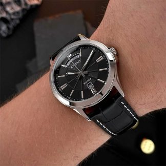 reloj Casio mtp-1381l-1a cuero hombre date-day elegante negro