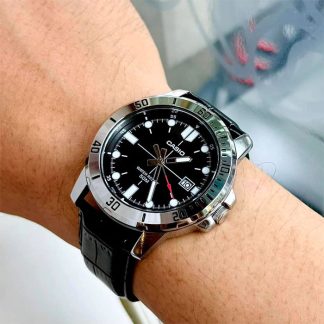 reloj Casio mtp-vd01l-1ev cuero negro con indicador fecha estilo elegante