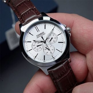 reloj Casio mtp-v300l-7a cuero marrón hombre funcional con 3 diales