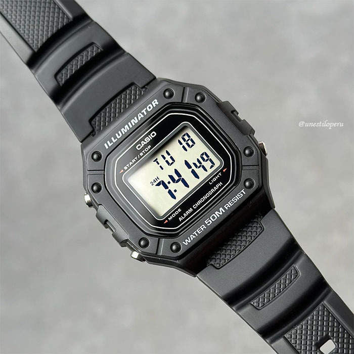 reloj Casio w-218h-1a digital deportivo acuático resina color todo negro