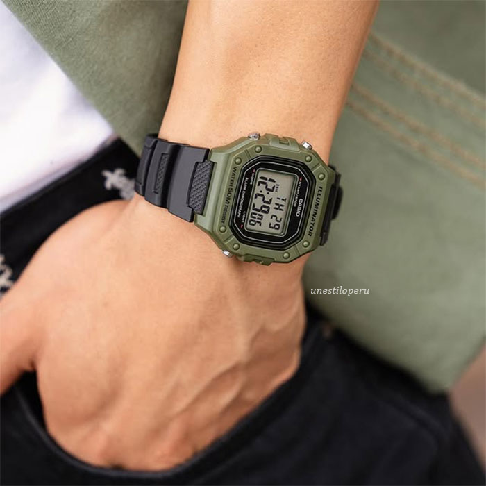 reloj Casio-w-218h-3a verde militar deportivo acuático