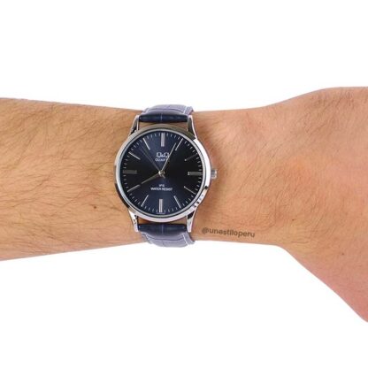 reloj cuero azul qq c214 elegante