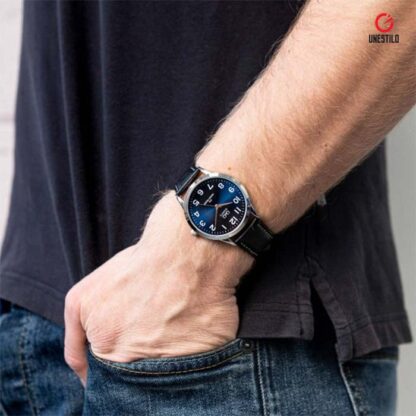 reloj cuero azul q&q c214 negro regalo unestilo