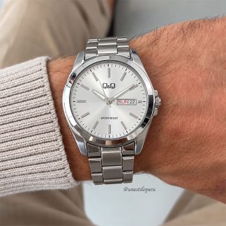 reloj q&q A05A-003PY acero plateado fecha hombre