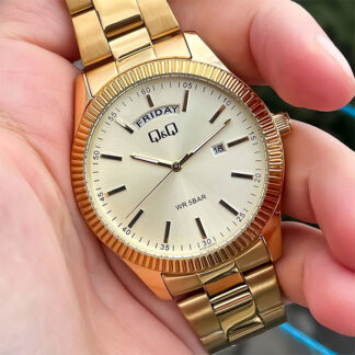 reloj qq A14A-001PY dorado hombre calendario fecha tipo rolex