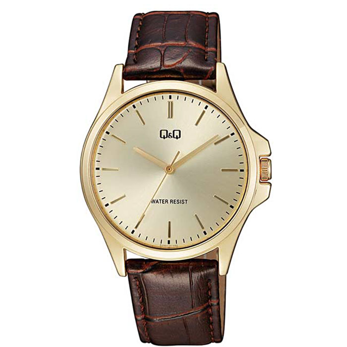 reloj q&q C36A-010PY cuero hombre marrón vino dorado clásico