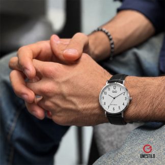 reloj q&q C43A-001PY cuero negro blanco hombre