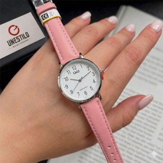 reloj q&q C66A-010PY cuero rosado pastel casual ideal para regalo