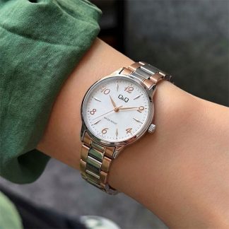 reloj qq Q11A-004py plateado rosa dama pulsera bicolor regalo
