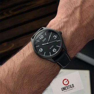 reloj q&q Q77B-002PY hombre cuero negro color mate elegante y casual