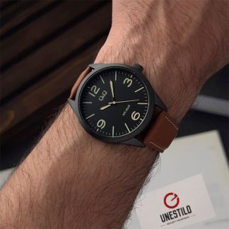 reloj q&q Q77B-003PY hombre cuero marrón elegante sport