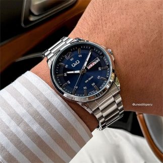 reloj q&q a36a-003py acero inoxidable azul hombre calendario