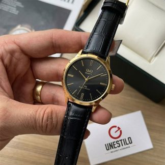 reloj qq c214-102 minimalista negro dorado hombre Perú