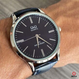 reloj qq c214j332y cuero cocodrilo azul marino para caballero