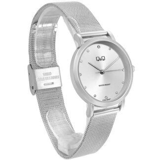 reloj qq c35a-005py malla color plateado de acero con cristales para dama