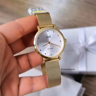 reloj q&q c35a-006py malla dorado mujer casual elegante