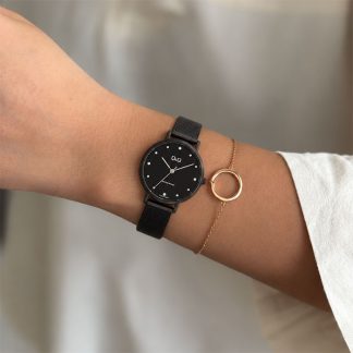 reloj q&q c35a-013py malla negro mujer regalo elegante