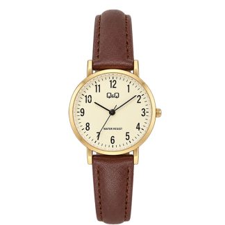 reloj qq c66a-001py mujer cuero marrón dorado números minimalista