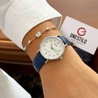 reloj q&q c66a-006py casual mujer cuero azul clásico