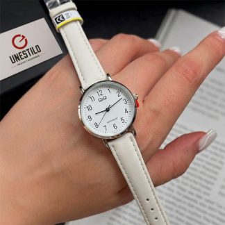 reloj q&q c66a-011py casual mujer cuero blanco minimalista