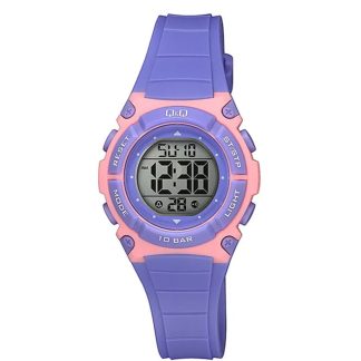 reloj q&q m187j003y lila rosado para niña acuático digital