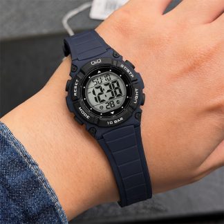 reloj Q&Q m187j007y digital niños azul marino con luz y acuático 100m